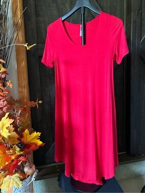 Azules Bright Red Scoop Neck Short Sleeve Tunic
